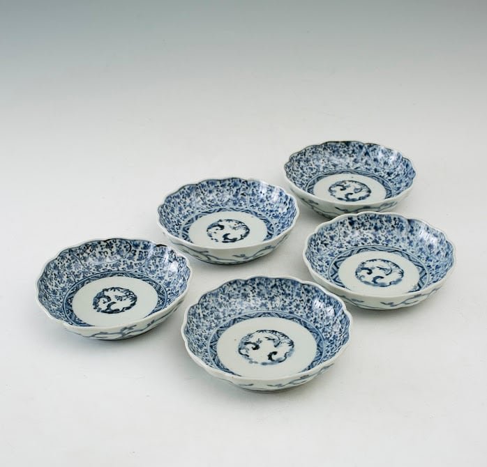 古伊万里 染付 花唐草 膾皿 なます皿 松竹梅 大明年製銘 大明化製銘