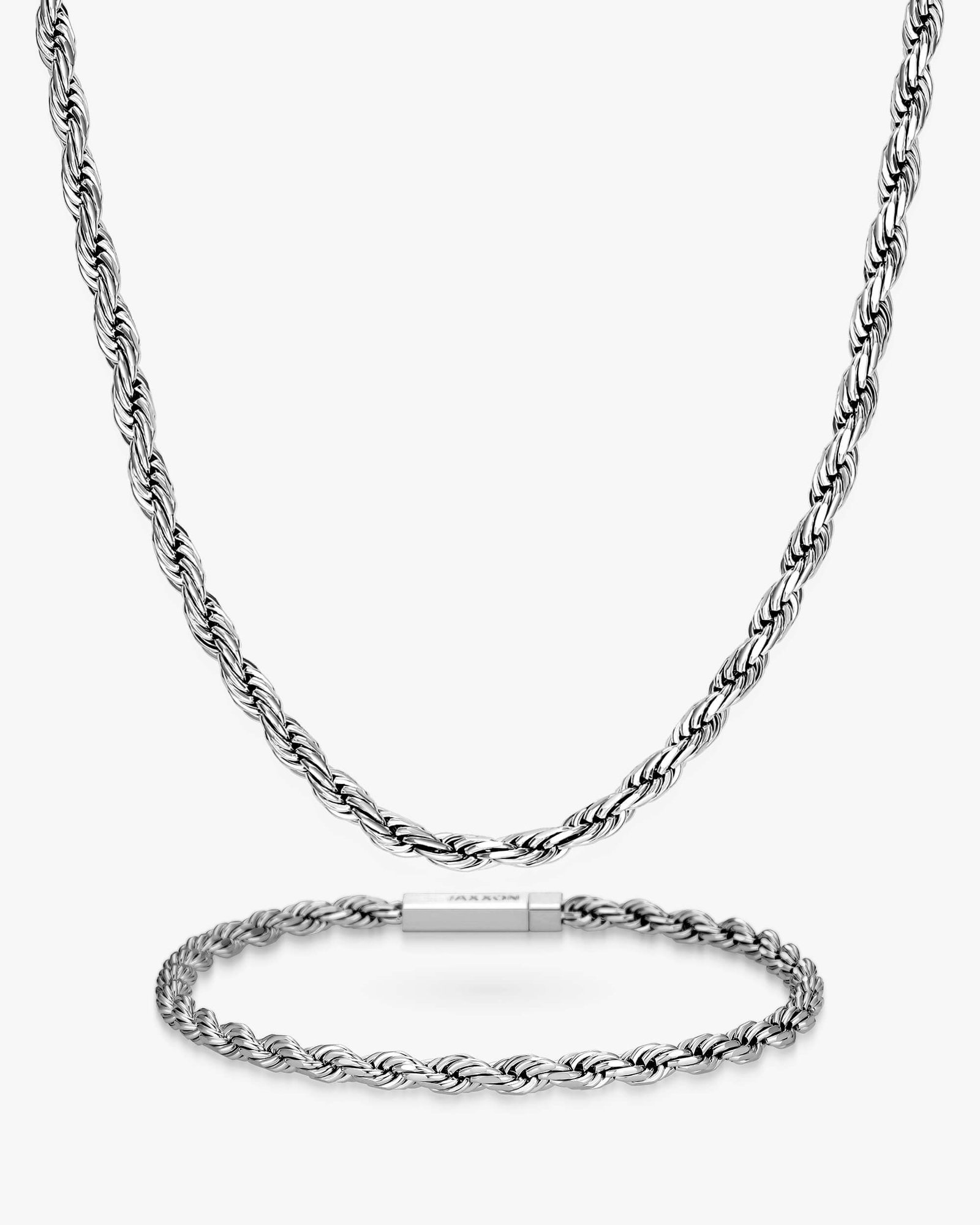 Rope Set 3mm - Men's Silver Chain & Bracelet Bundle - JAXXON