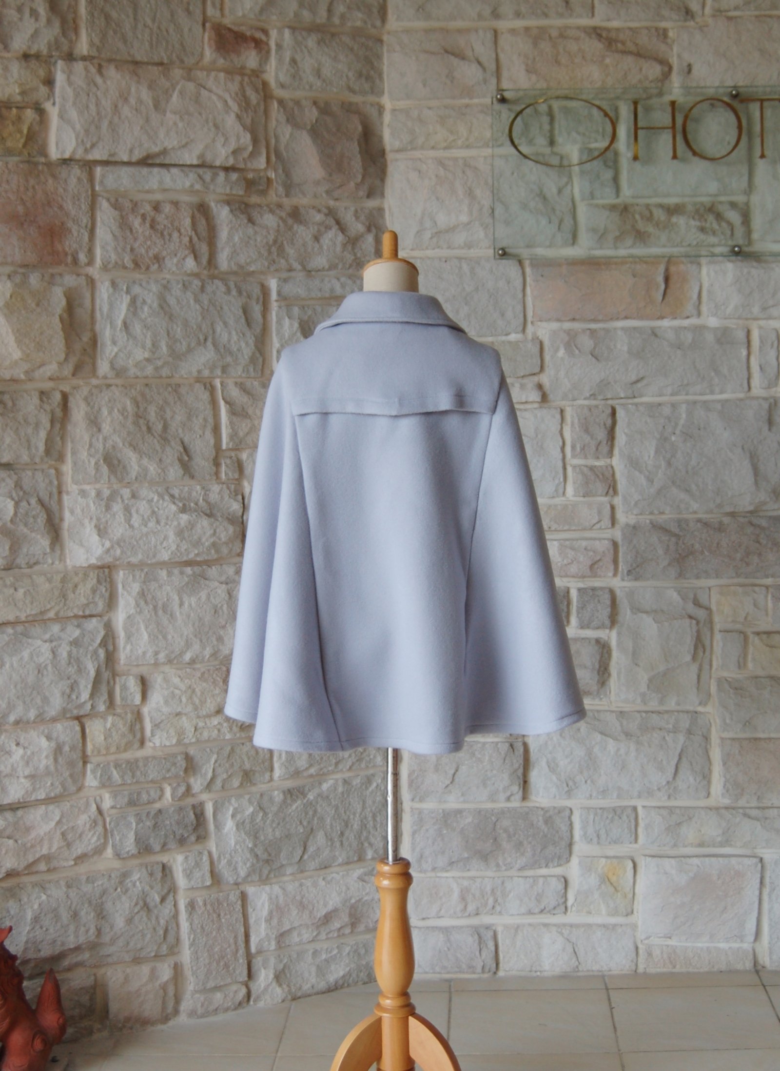 エレガント ケープコート】 ライトブルー カシミヤウール パステル