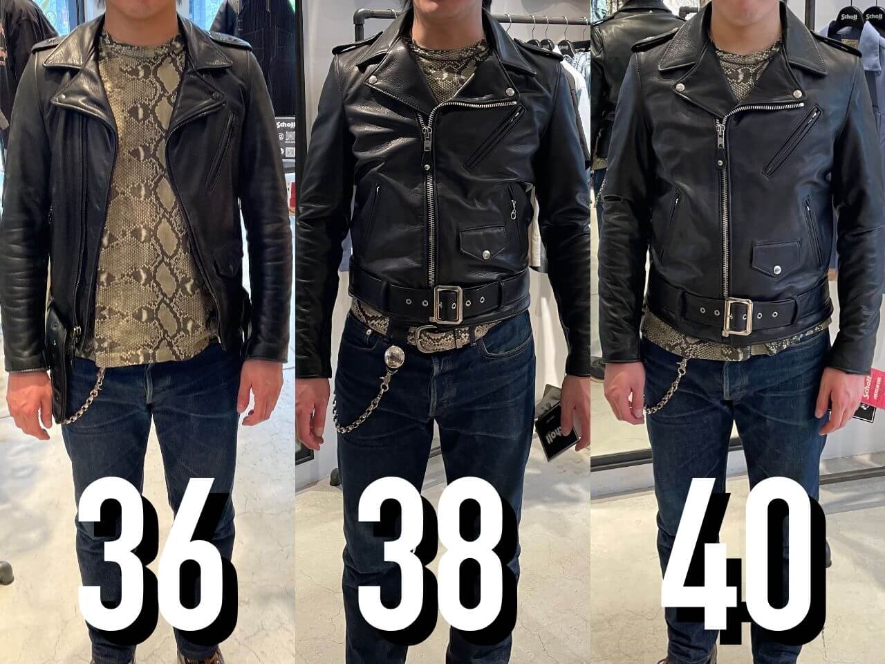 Schottライダースのサイズ選びは肩幅・胸囲・身幅を基準に！試着画像と